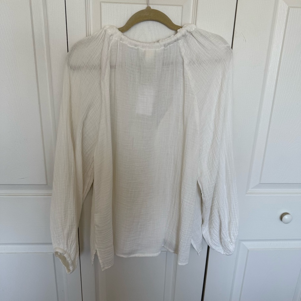 NWT H&M Cream Oversized Cotton Peasant Blouse - Picture 2 of 4